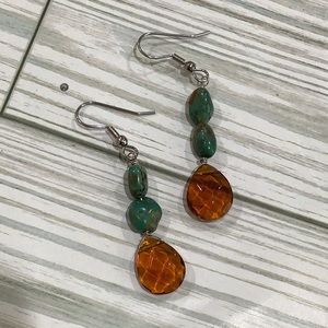 Handmade turquoise long earrings